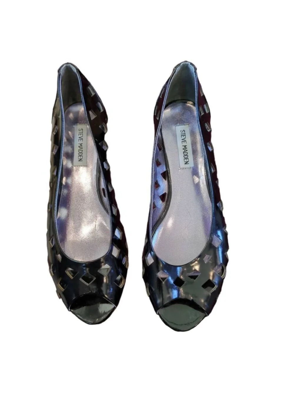 Steve Madden Women's Nina Faux Patent Leather Cutout Wedge Heel Peep Toe 8.5